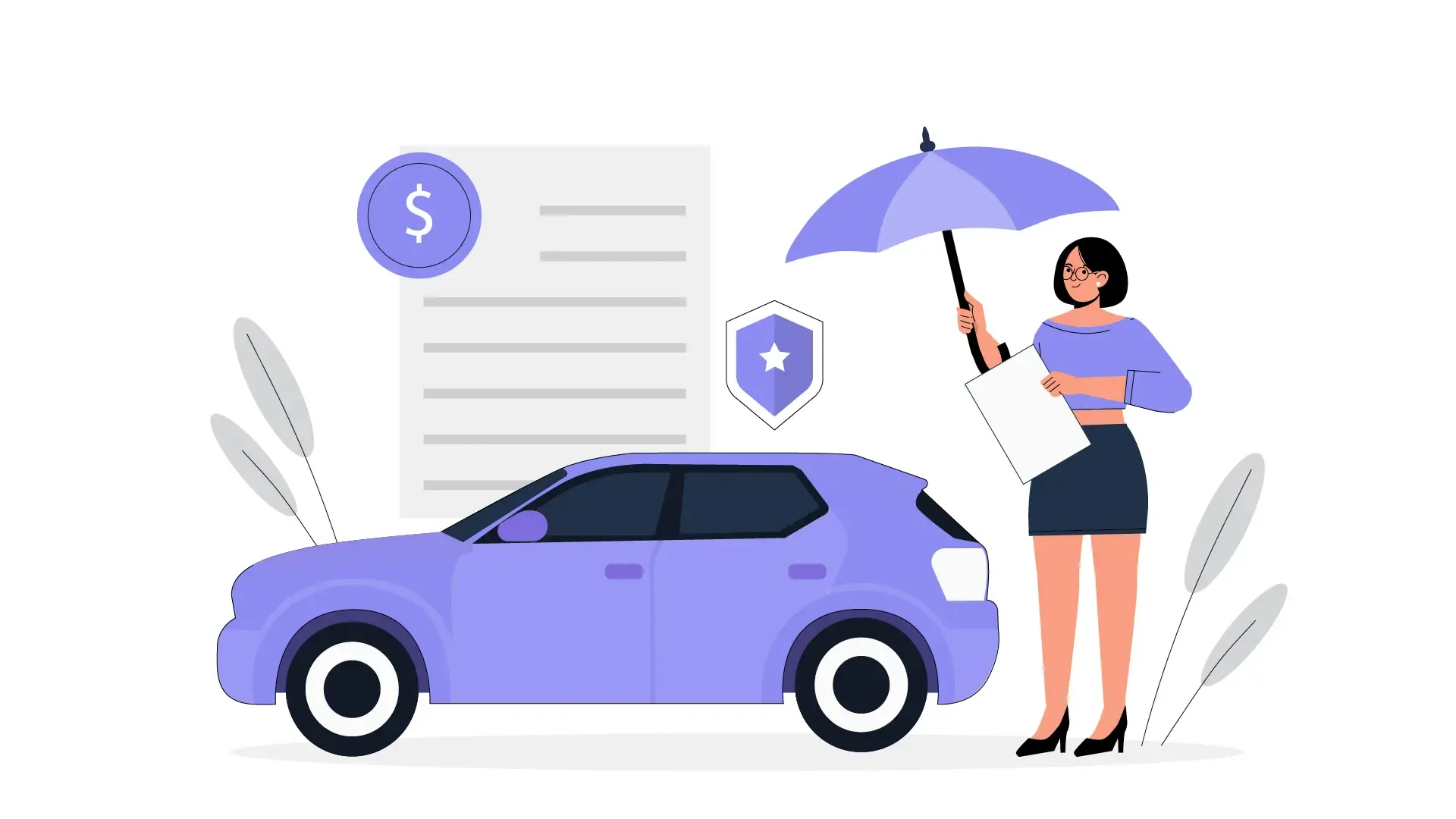 Woman Managing Car Insurance Policy with Coverage Flat Character Illustration